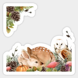 Bambi deer with owl in autumn colours Sticker